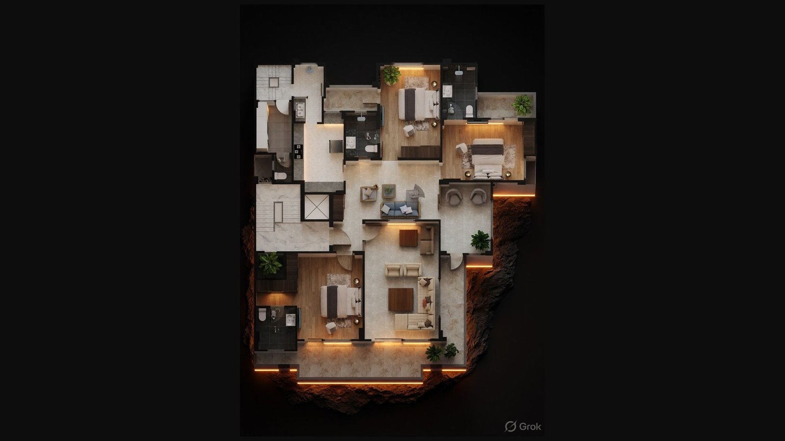 The Beige Pavilion — 3D isometric view