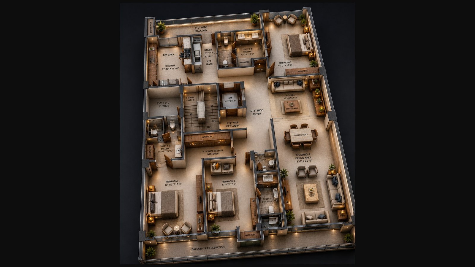The Cantilever House — 3D isometric view