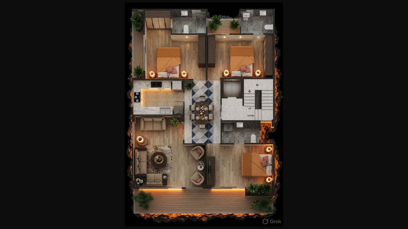 The Carved House — 3D isometric view