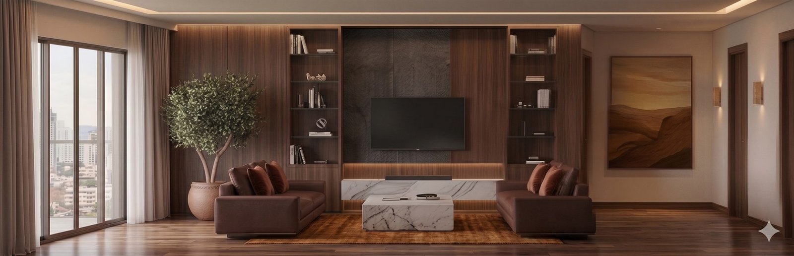 The Walnut register — darker, smoked oak drawing room