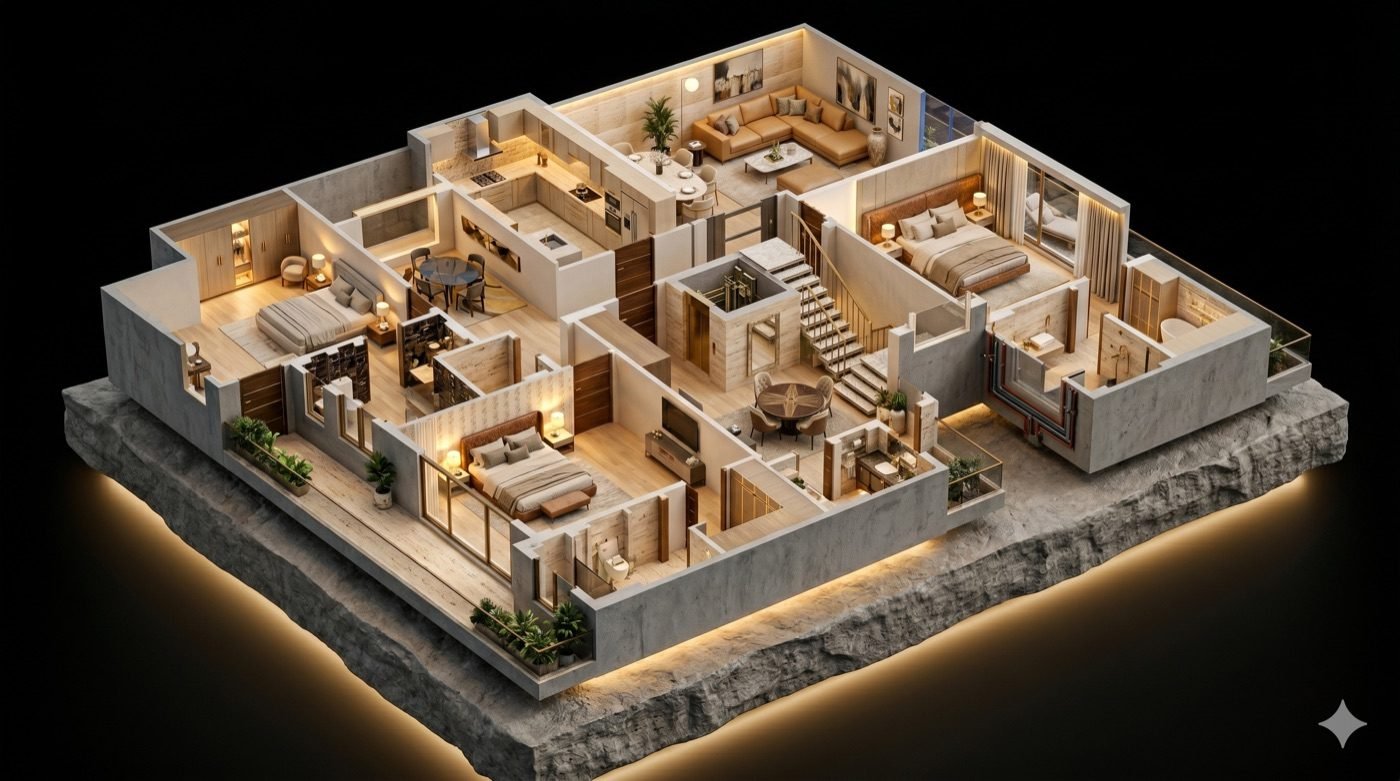 3D isometric architectural render